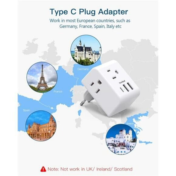Europe Travel Plug Adapter 2 Pack USB C Type C Power Converter Charger - Picture 3 of 7